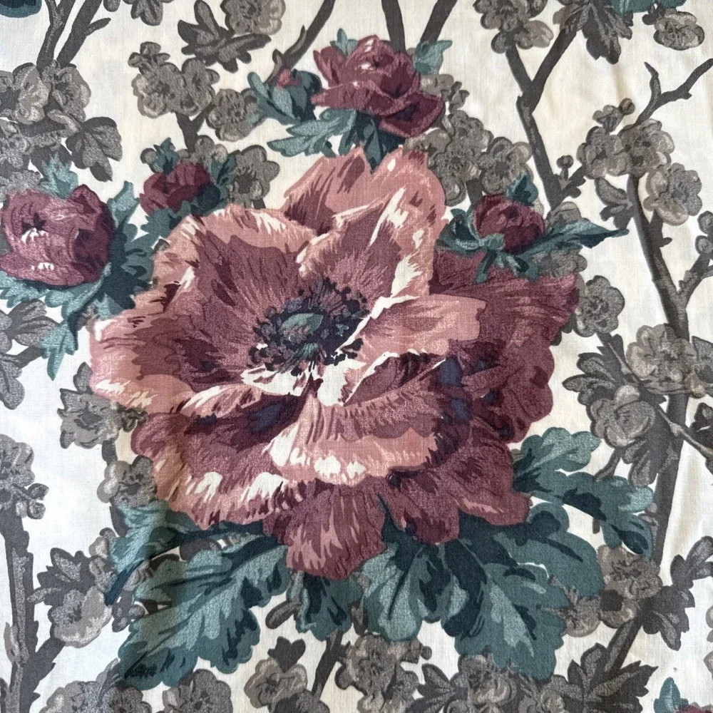 Vtg Floral King Flat Sheet Victorian Dark Romantic Percale Windsor 1989‎